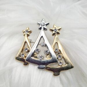 Vintage Gold & Silver Christmas Tree Trio Brooch